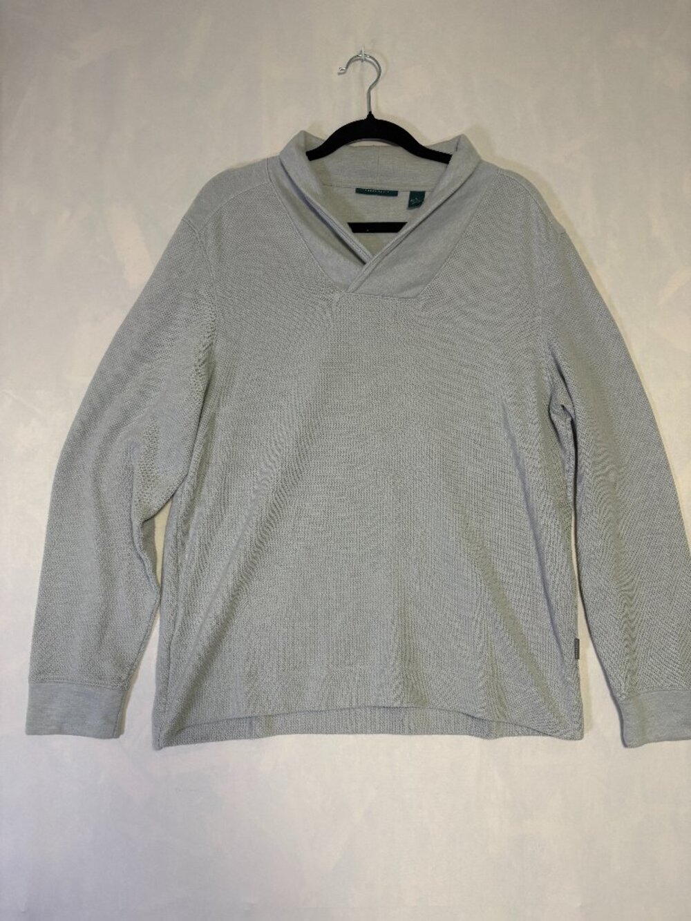 Perry Ellis Men’s Large Shawl Collar Pullover Sweater Gray Cotton Blend